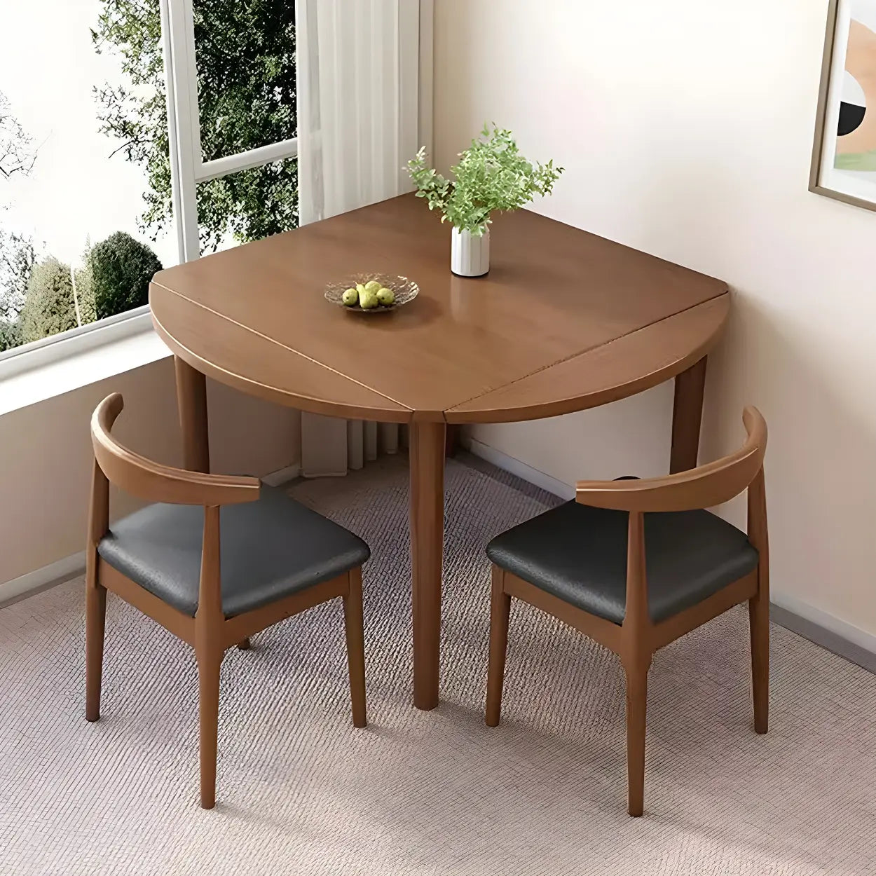 Traditional Round Foldable Wood Drop Leaf Dining Table — Natural / Table Only