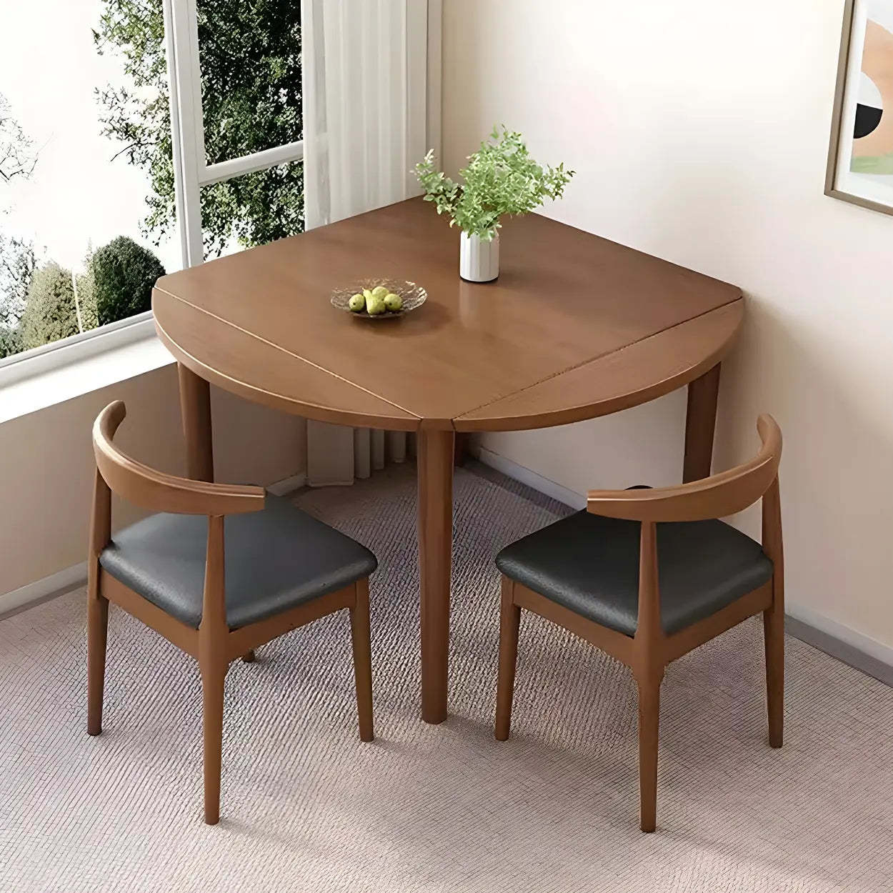 Traditional Round Foldable Wood Drop Leaf Dining Table — Natural / Table Only