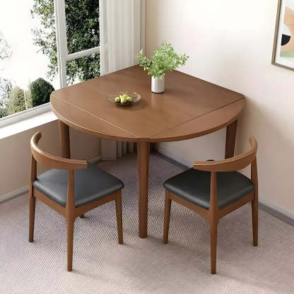 Traditional Round Foldable Wood Drop Leaf Dining Table — Natural / Table Only