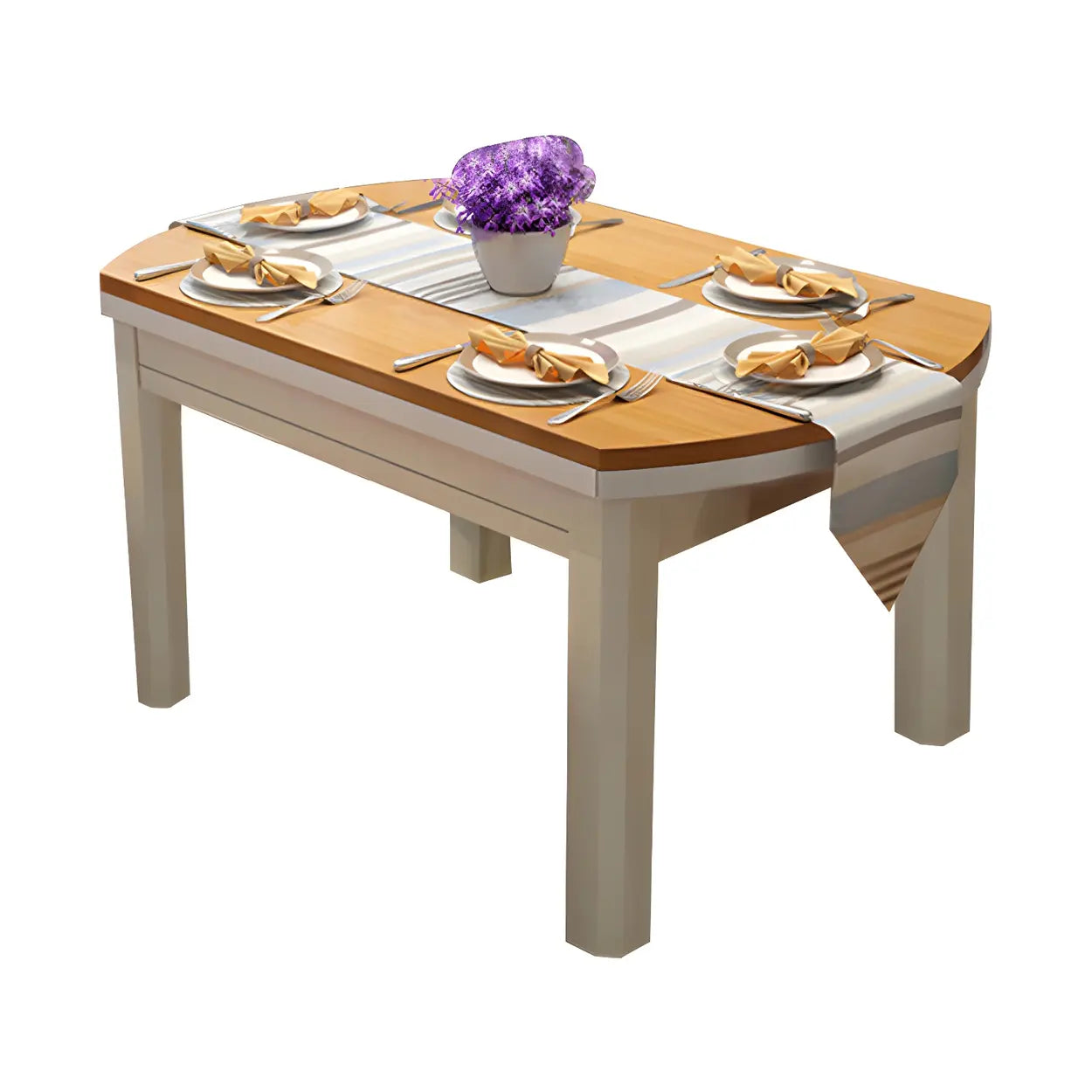 Traditional Round Brown Rubberwood Extendable Dining Table — Walnut / Table Only