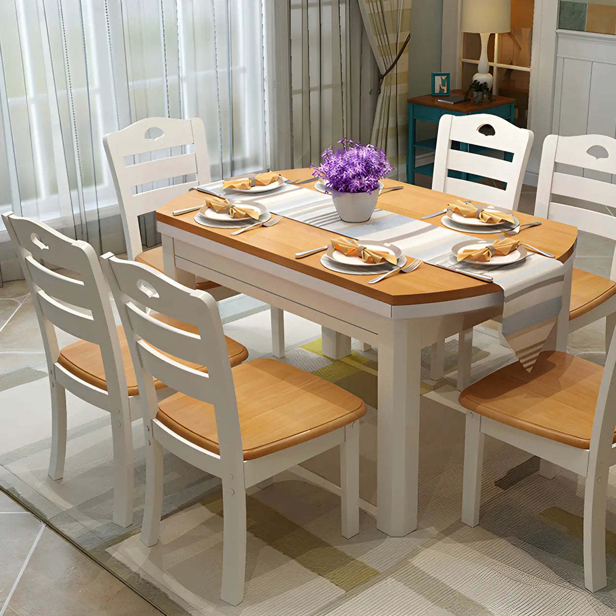 Traditional Round Brown Rubberwood Extendable Dining Table — Natural / Table Only