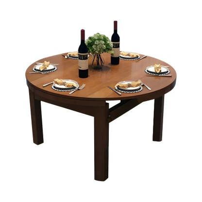Traditional Round Brown Rubberwood Extendable Dining Table — White / Table Only