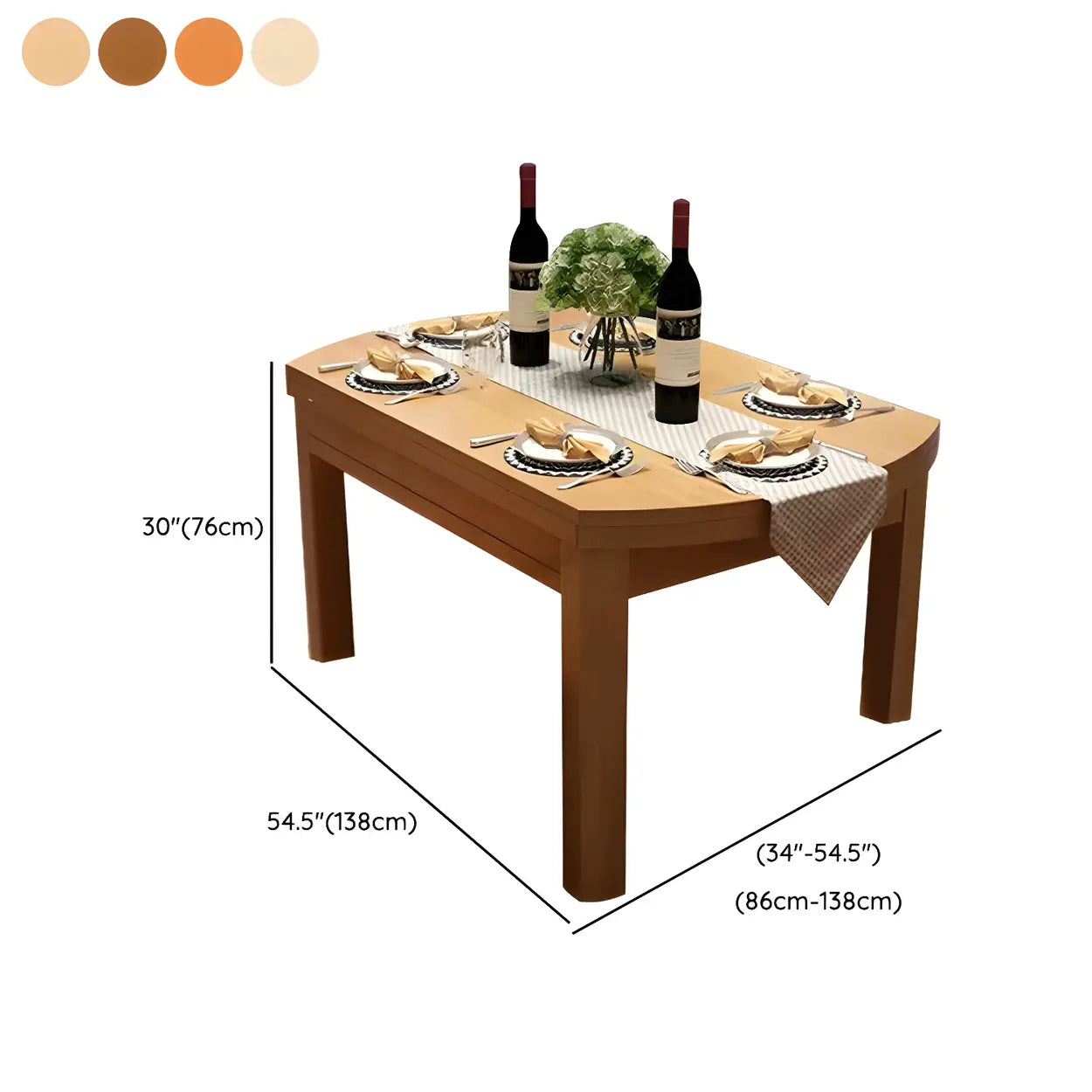 Traditional Round Brown Rubberwood Extendable Dining Table