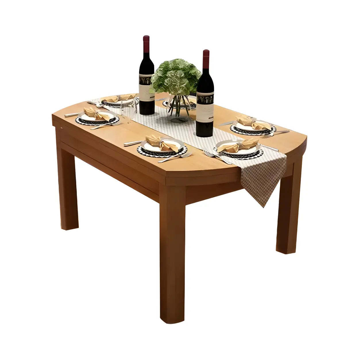 Traditional Round Brown Rubberwood Extendable Dining Table — White / Table Only
