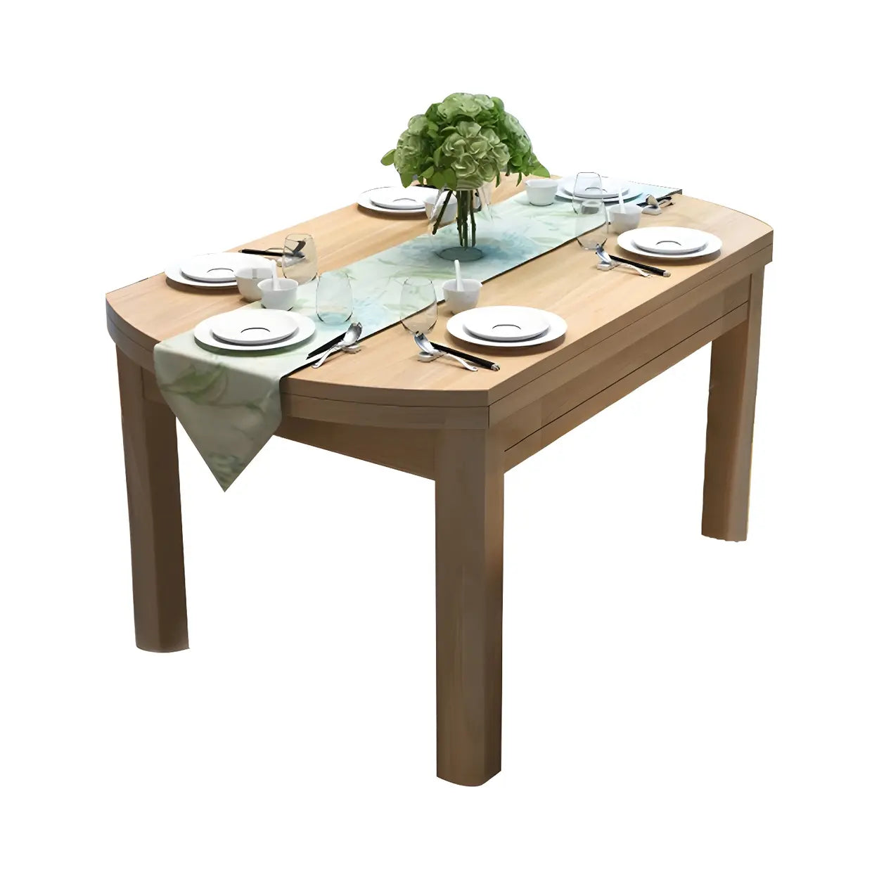Traditional Round Brown Rubberwood Extendable Dining Table — Natural Finish / Table Only