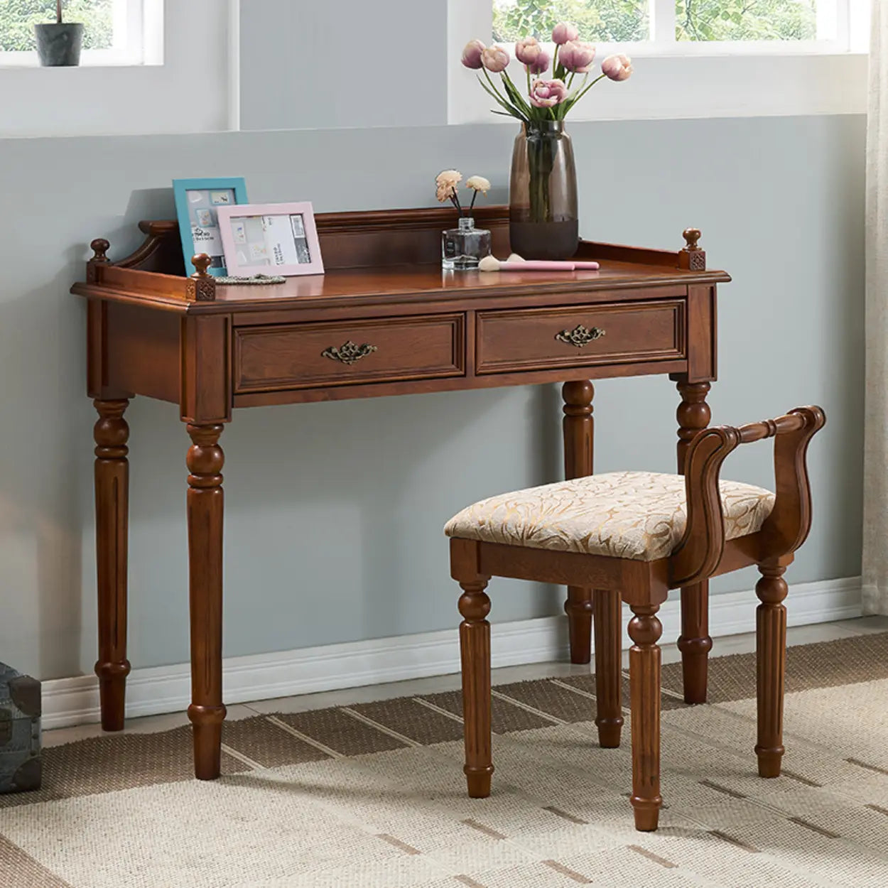 Traditional Rubberwood Drawer Writing Desk