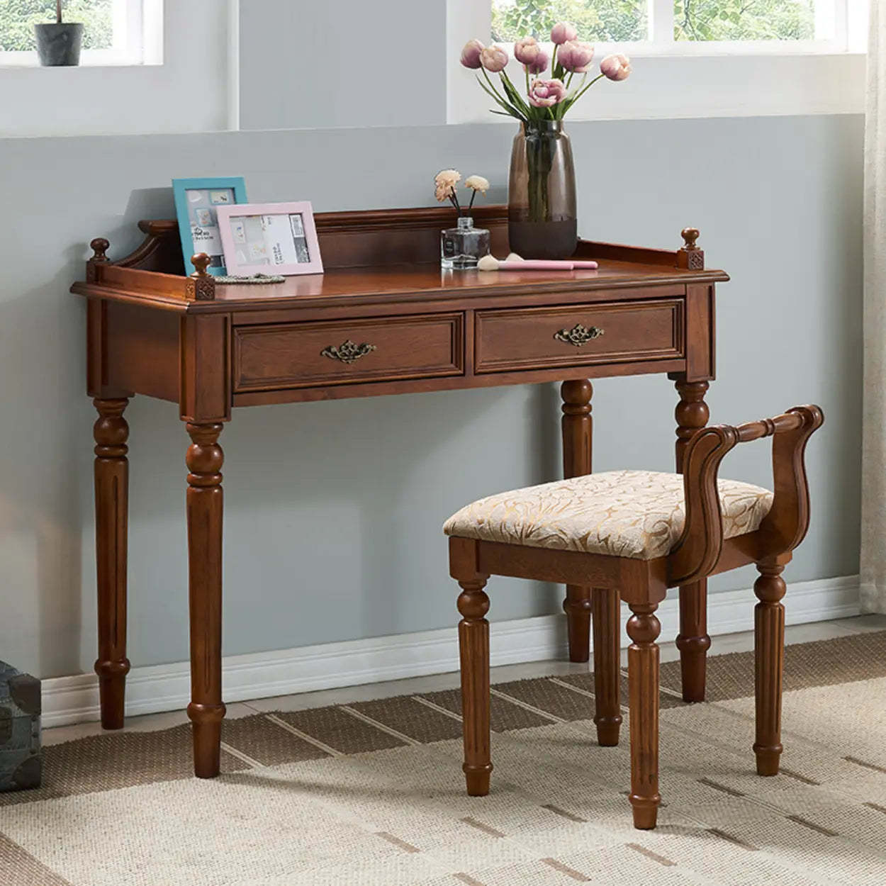 Traditional Rubberwood Drawer Writing Desk — Table Only