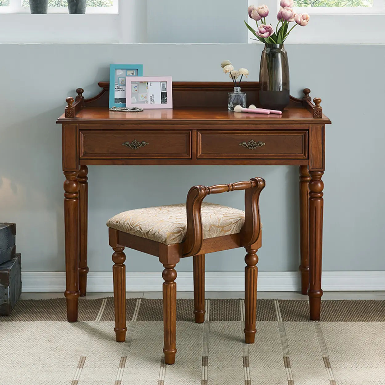 Traditional Rubberwood Drawer Writing Desk — Table Only