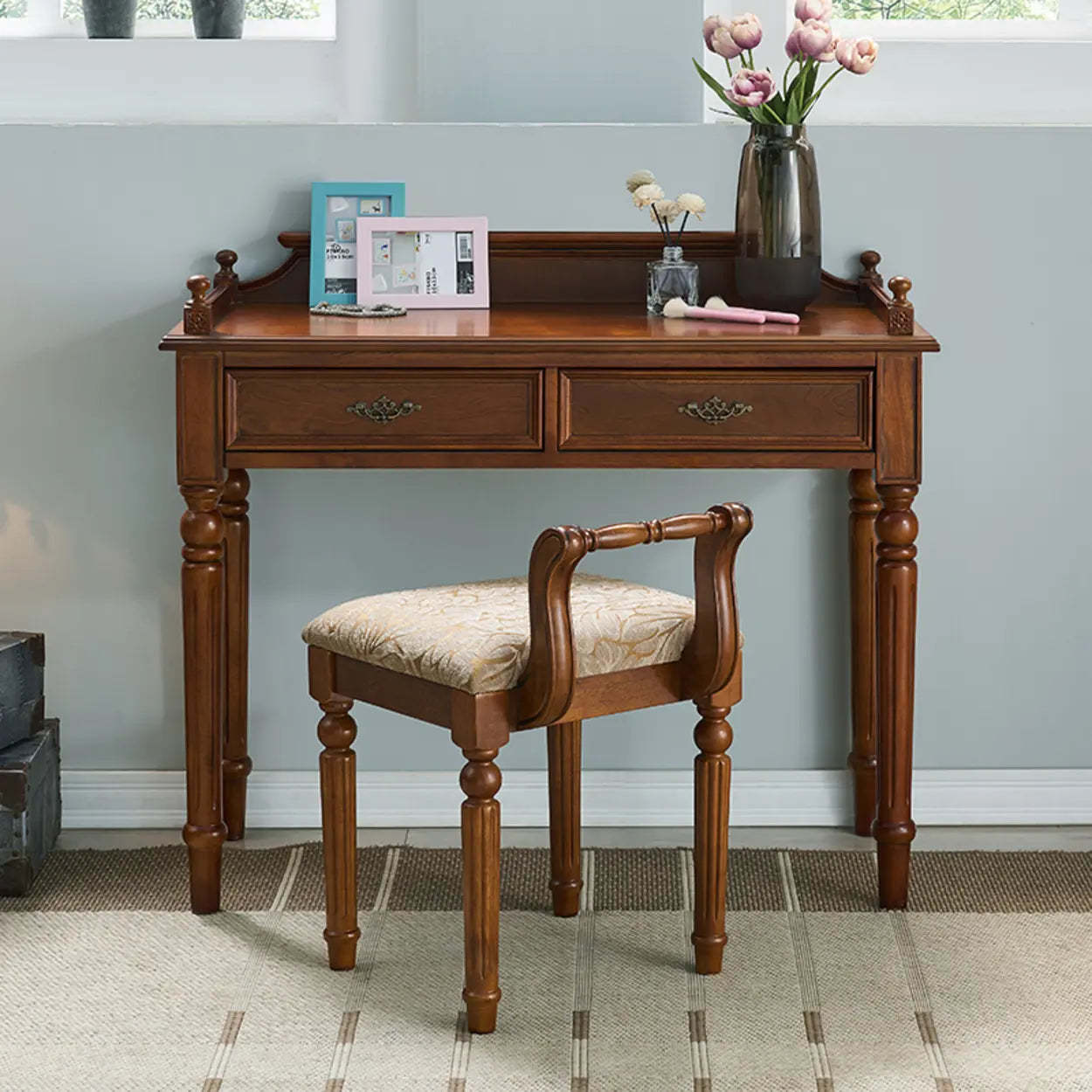 Traditional Rubberwood Drawer Writing Desk — Table Only