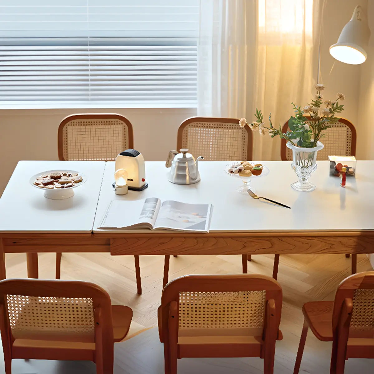 Traditional Rectangular Wood White Top Dining Table