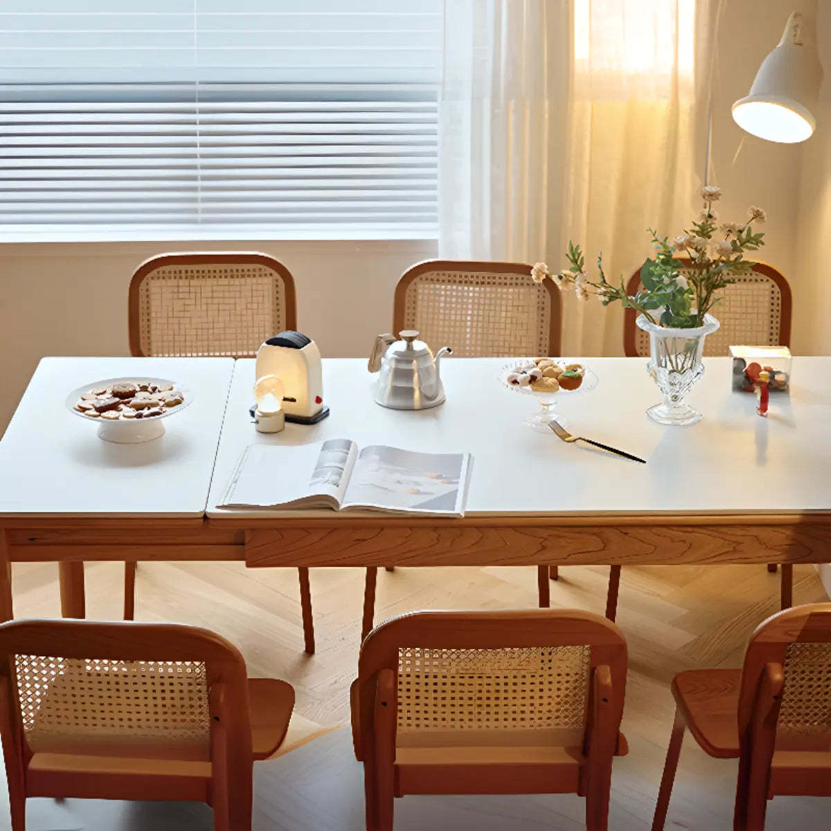 Traditional Rectangular Wood White Top Dining Table