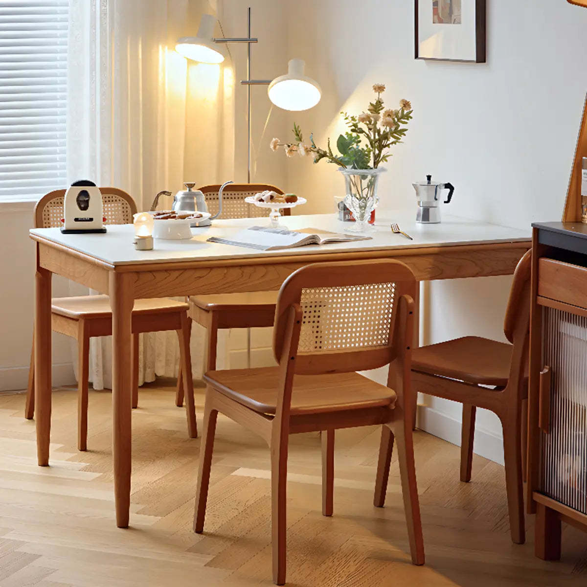 Traditional Rectangular Wood White Top Dining Table — Black / Without Chairs