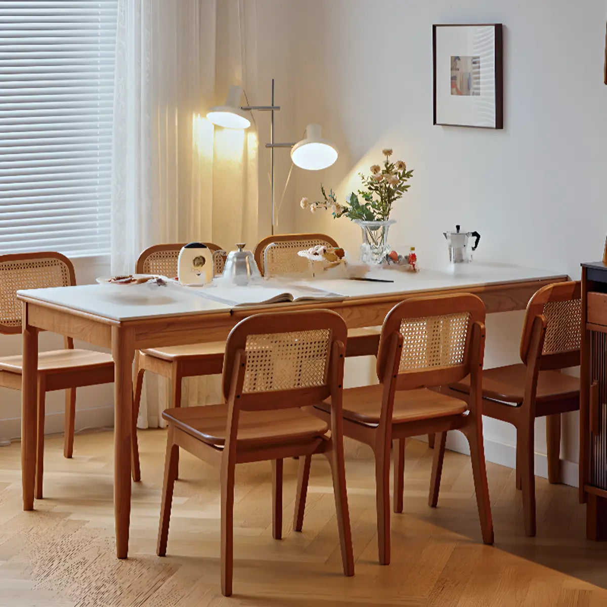 Traditional Rectangular Wood White Top Dining Table — Black / Without Chairs