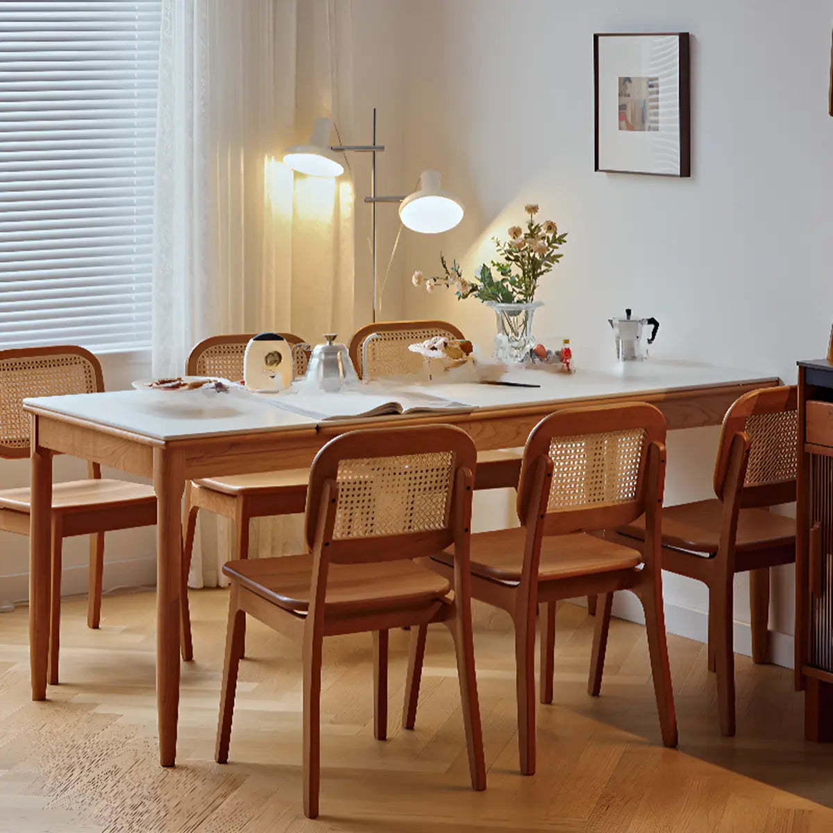 Traditional Rectangular Wood White Top Dining Table — Black / Without Chairs
