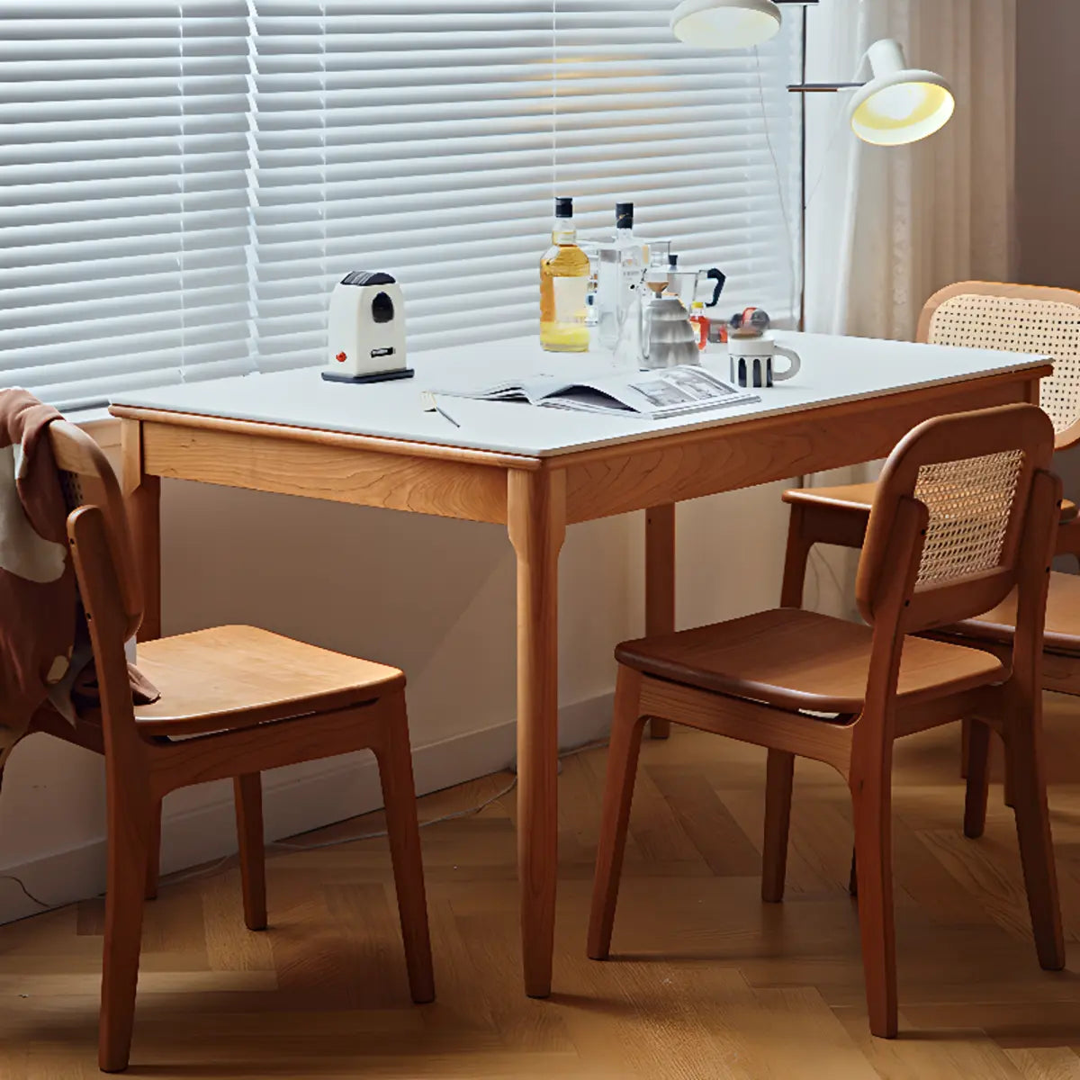 Traditional Rectangular Wood White Top Dining Table — White / Without Chairs