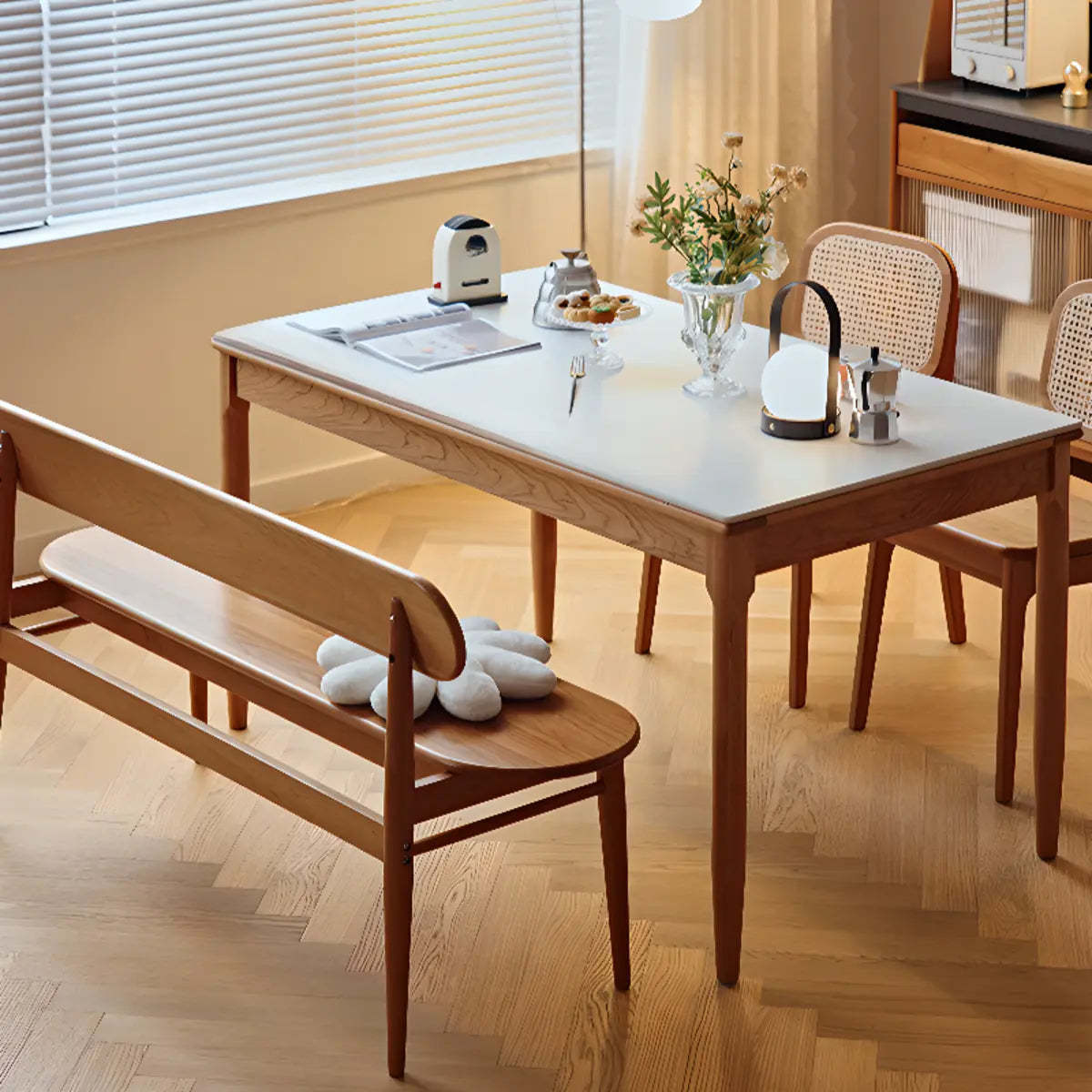 Traditional Rectangular Wood White Top Dining Table — White / Without Chairs