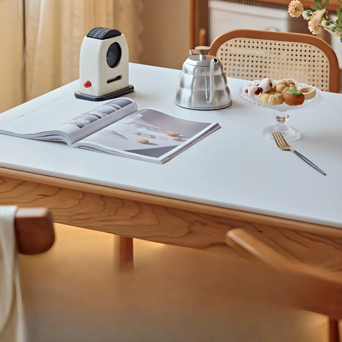 Traditional Rectangular Wood White Top Dining Table