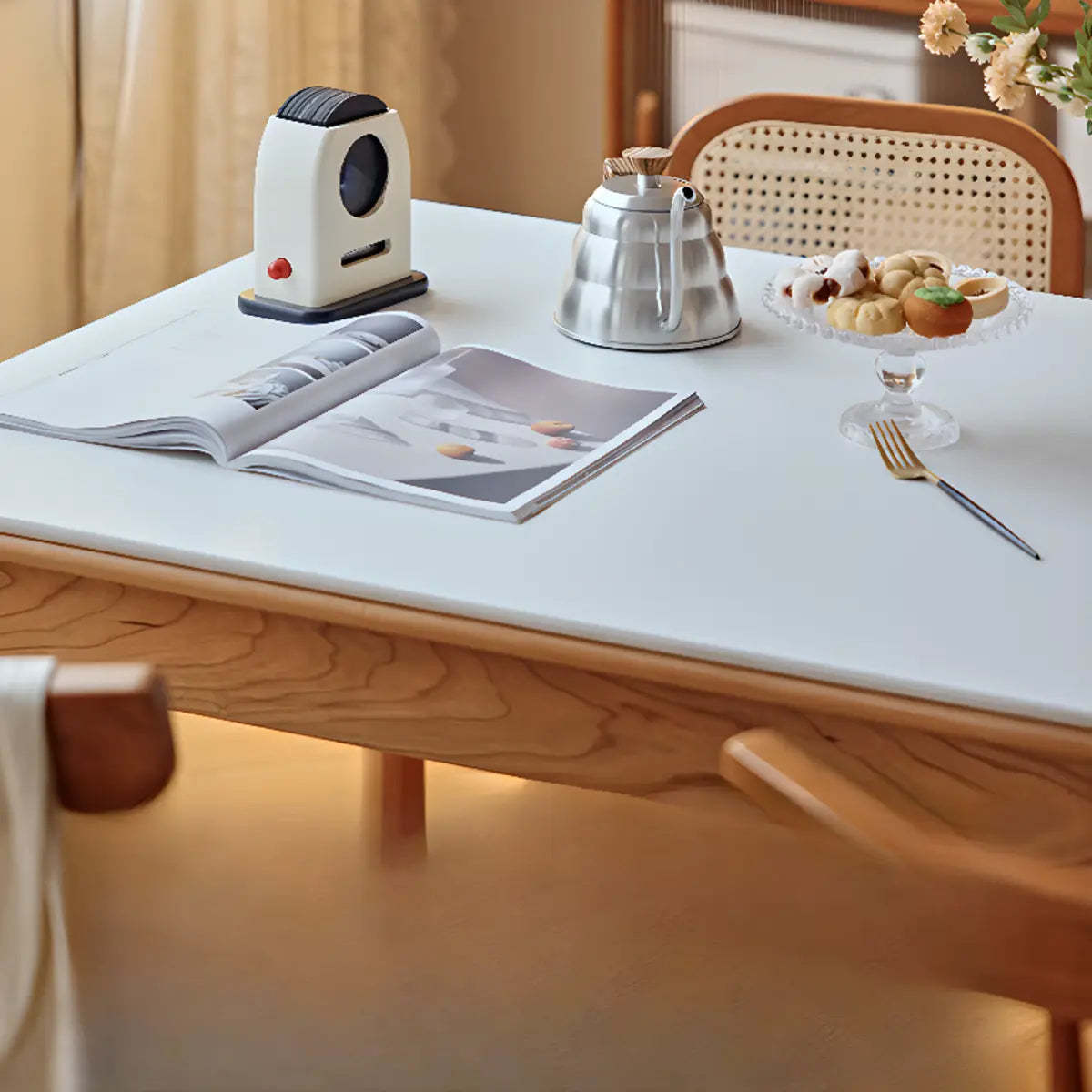 Traditional Rectangular Wood White Top Dining Table