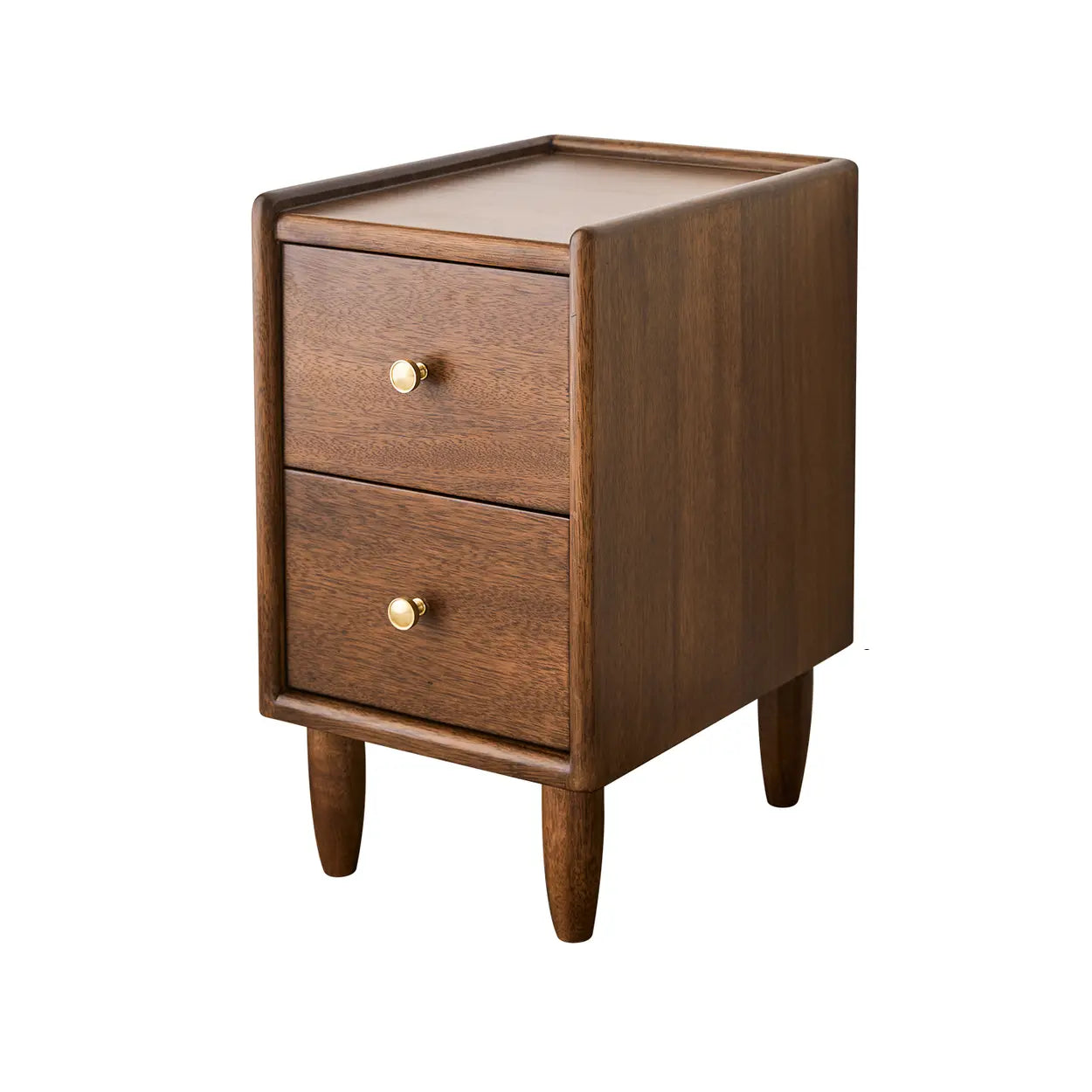 Traditional Walnut Slim Wood Nightstand — Drawer Pulls