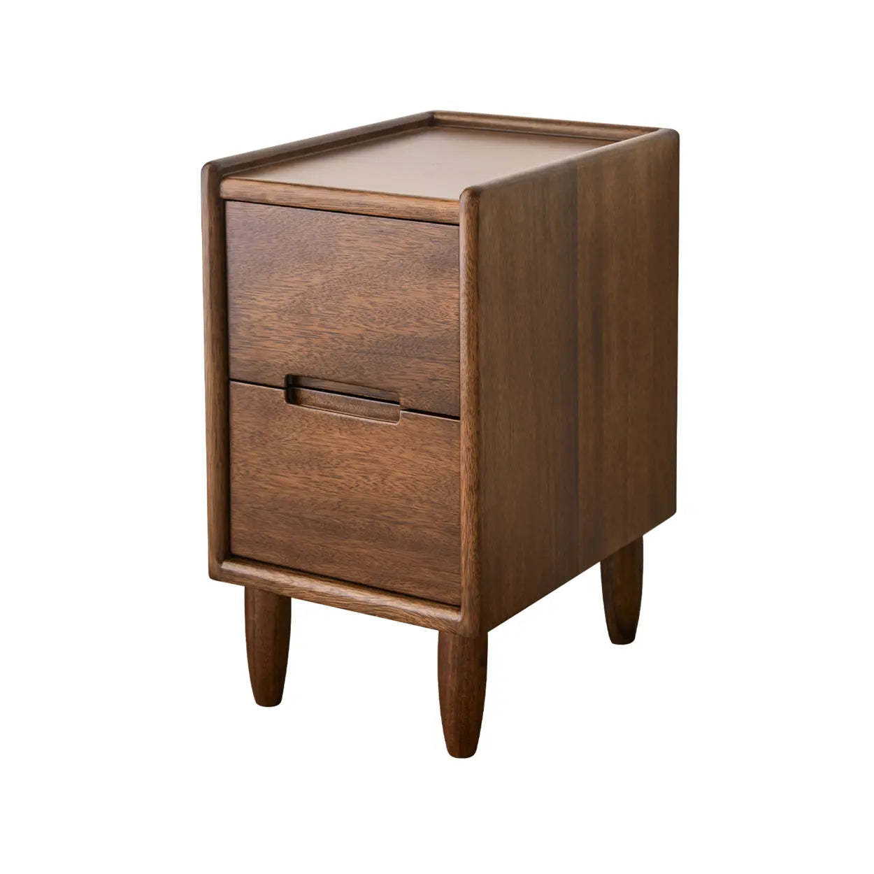 Traditional Walnut Slim Wood Nightstand — Grooves