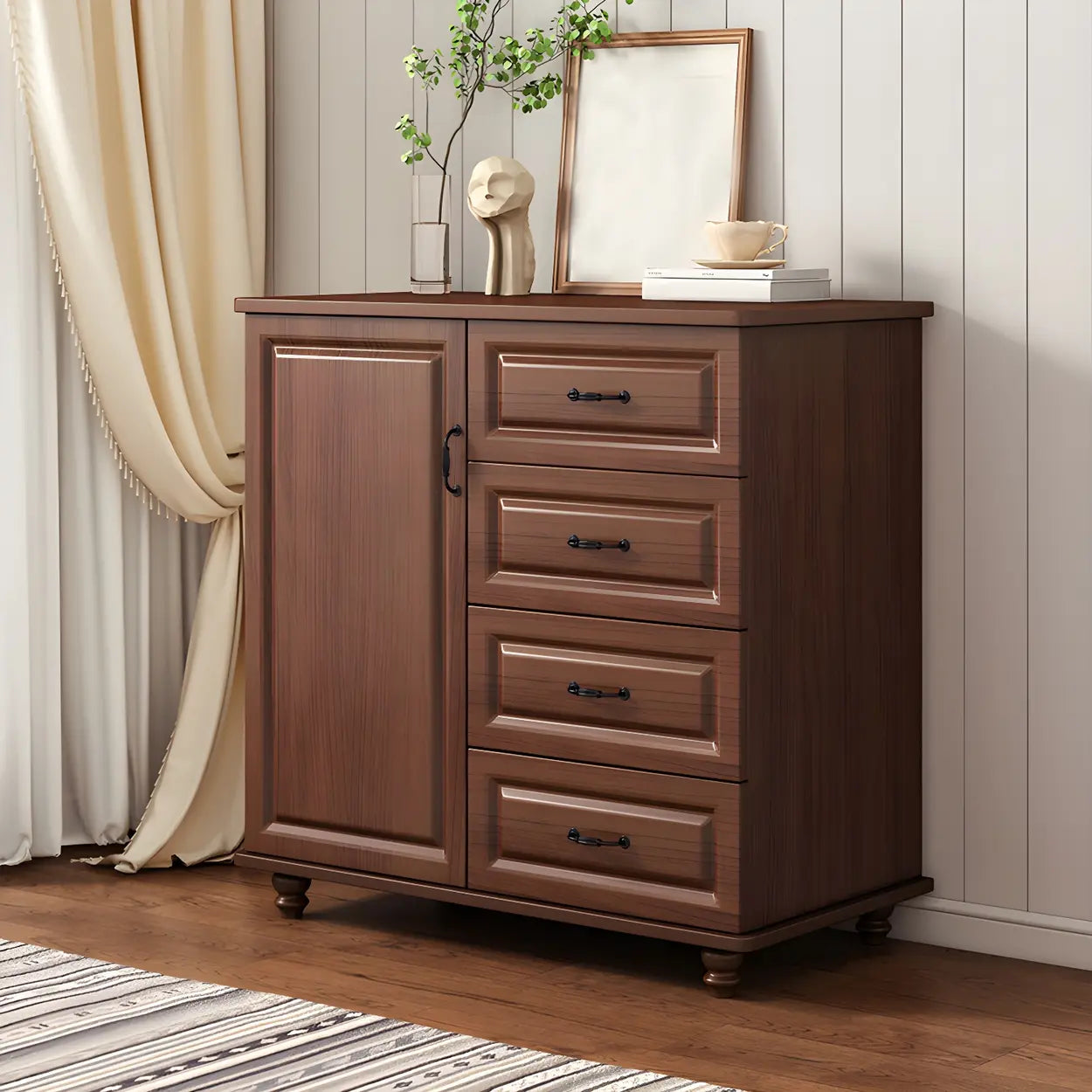 Traditional Walnut Wood Dresser Chest