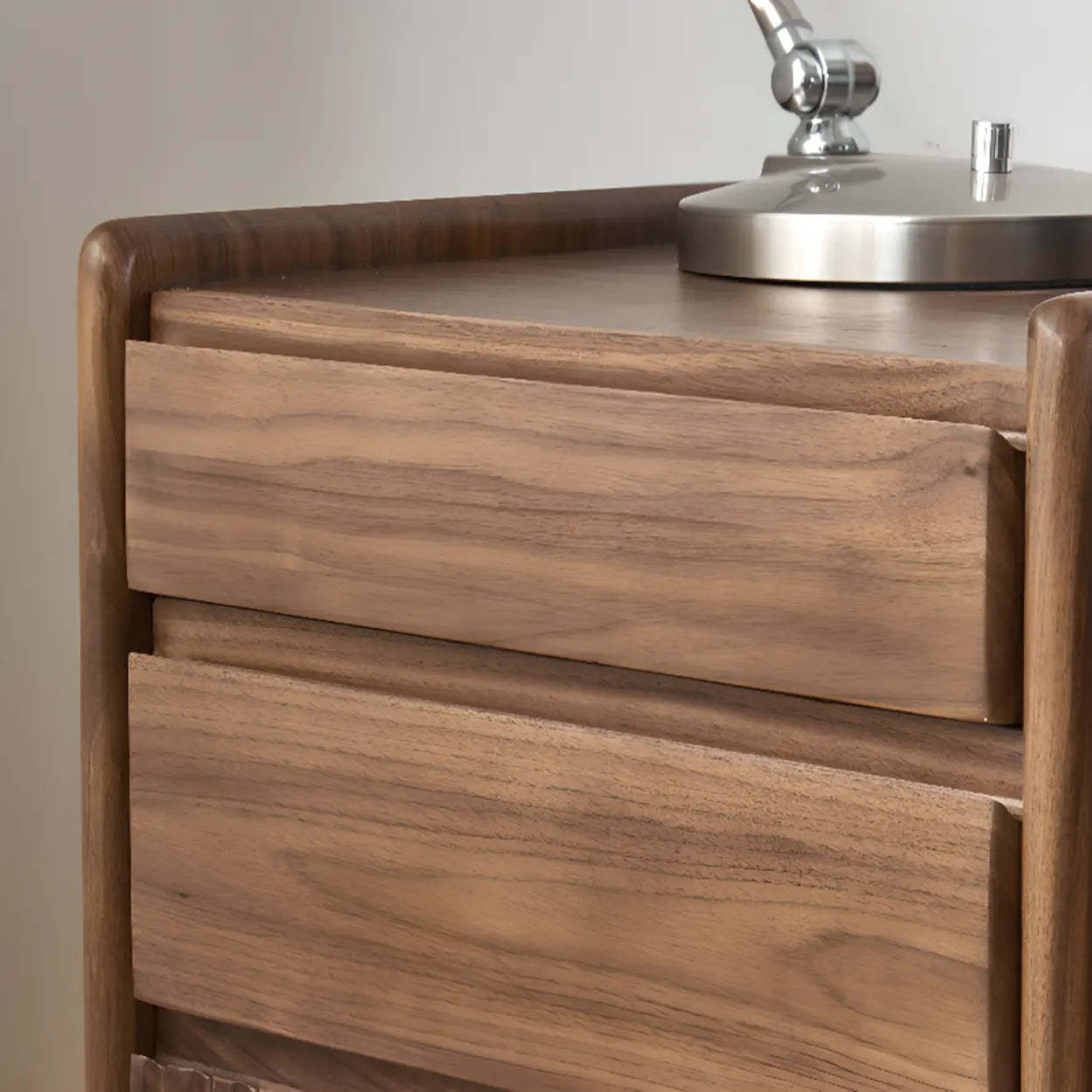 Traditional Walnut Wood Nightstand with Casters