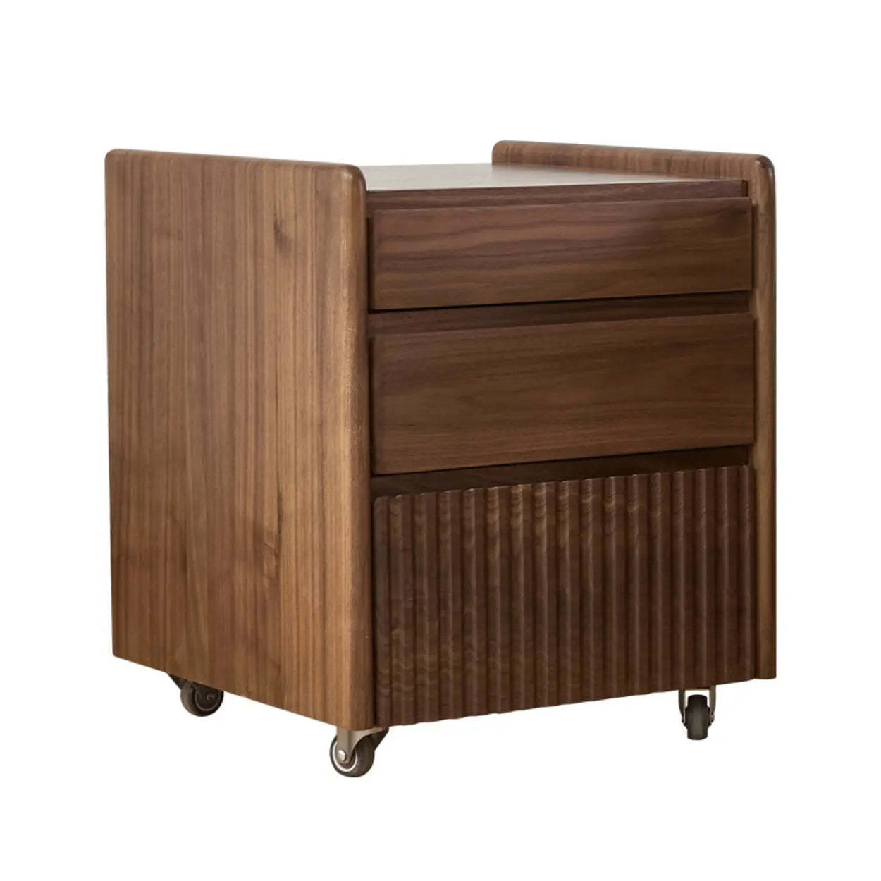 Traditional Walnut Wood Nightstand with Casters