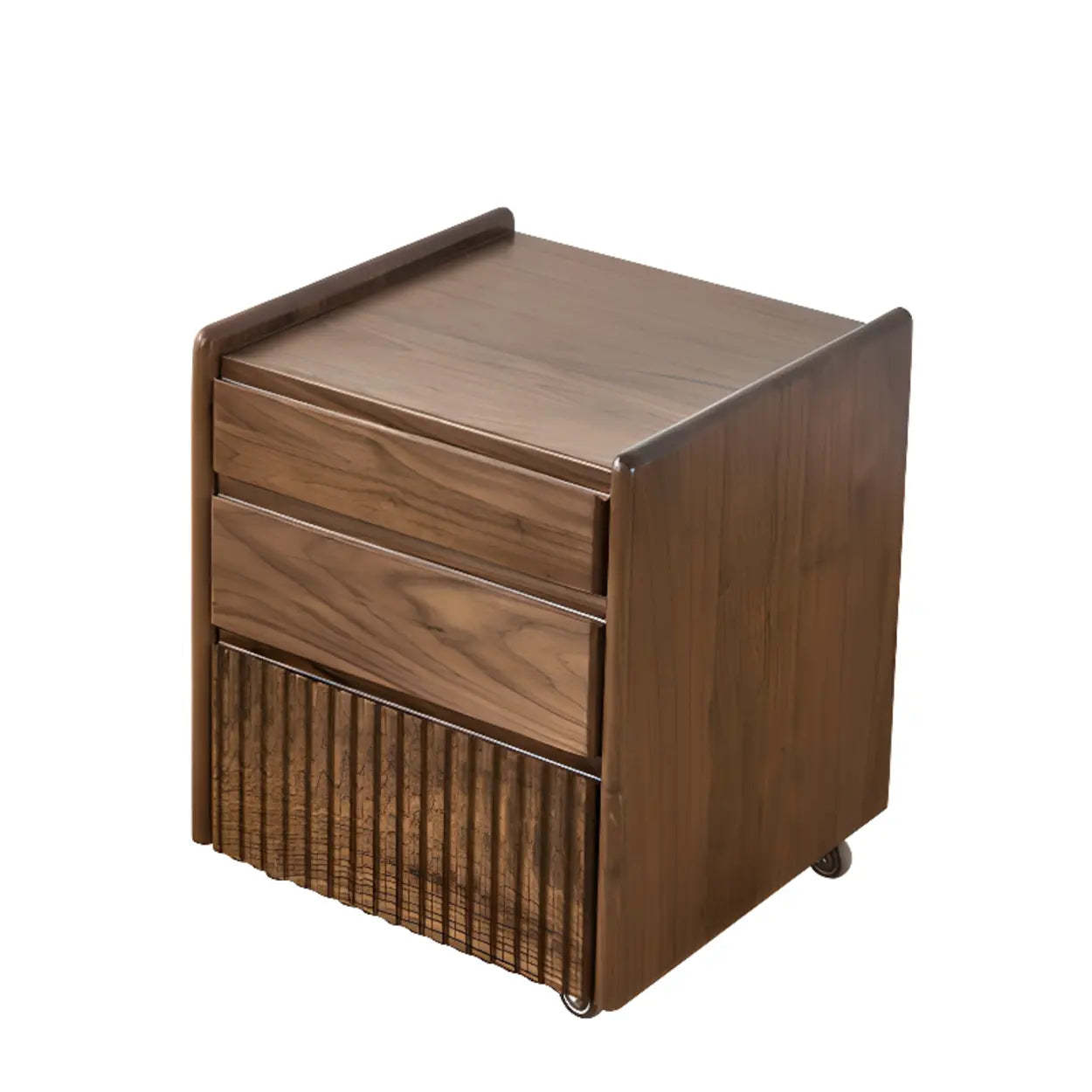 Traditional Walnut Wood Nightstand with Casters