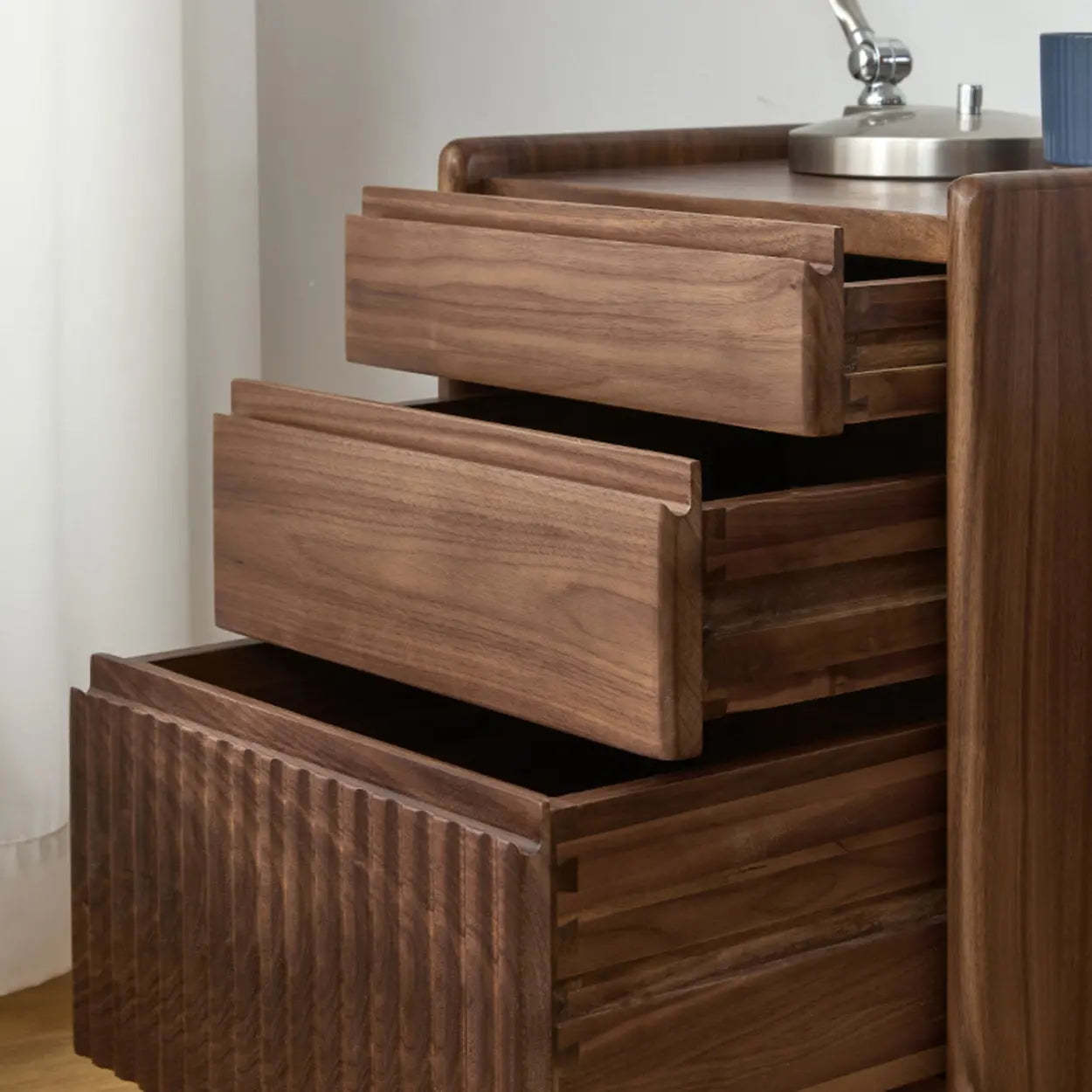 Traditional Walnut Wood Nightstand with Casters
