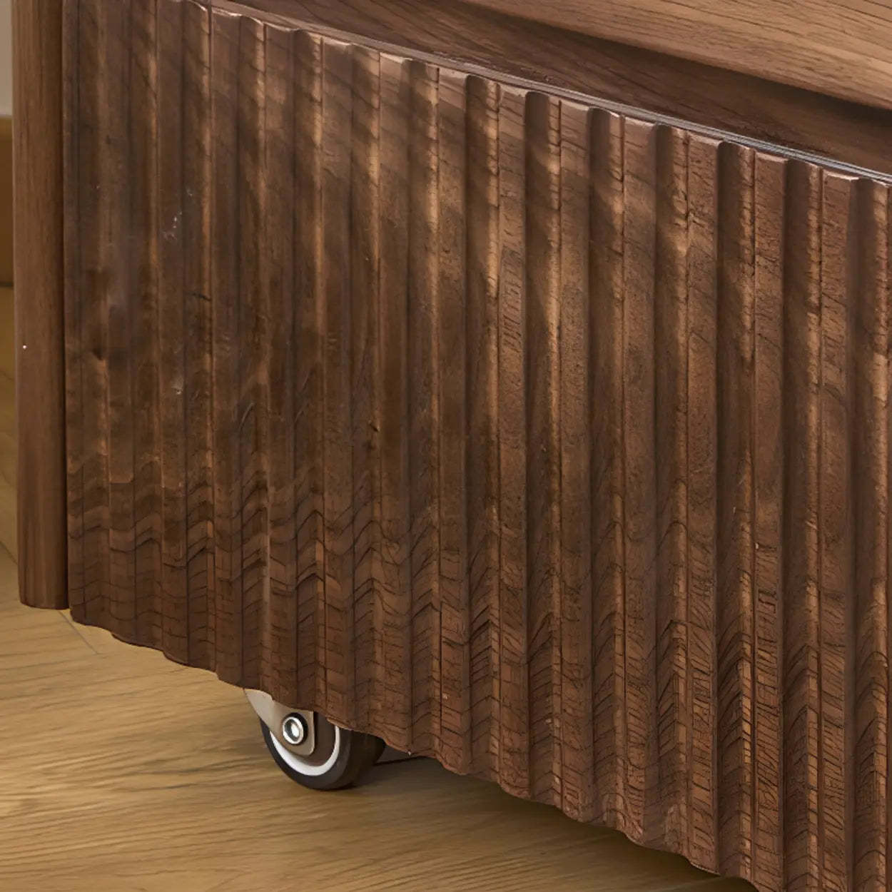 Traditional Walnut Wood Nightstand with Casters