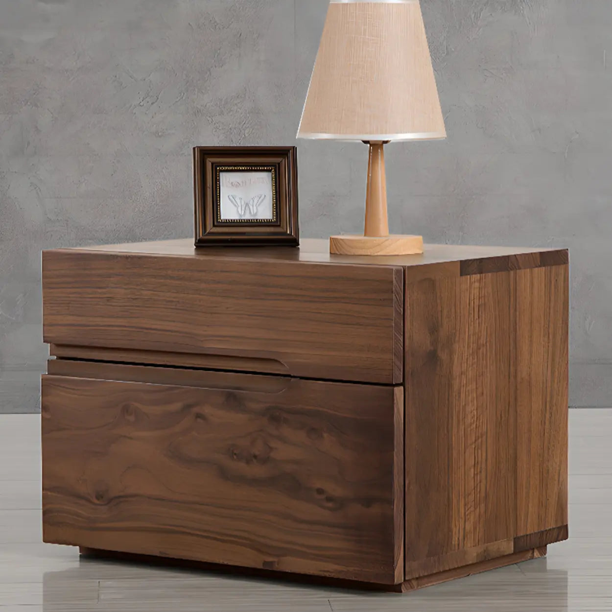 Traditional Walnut Wood Nightstand with Drawers — Dark Walnut