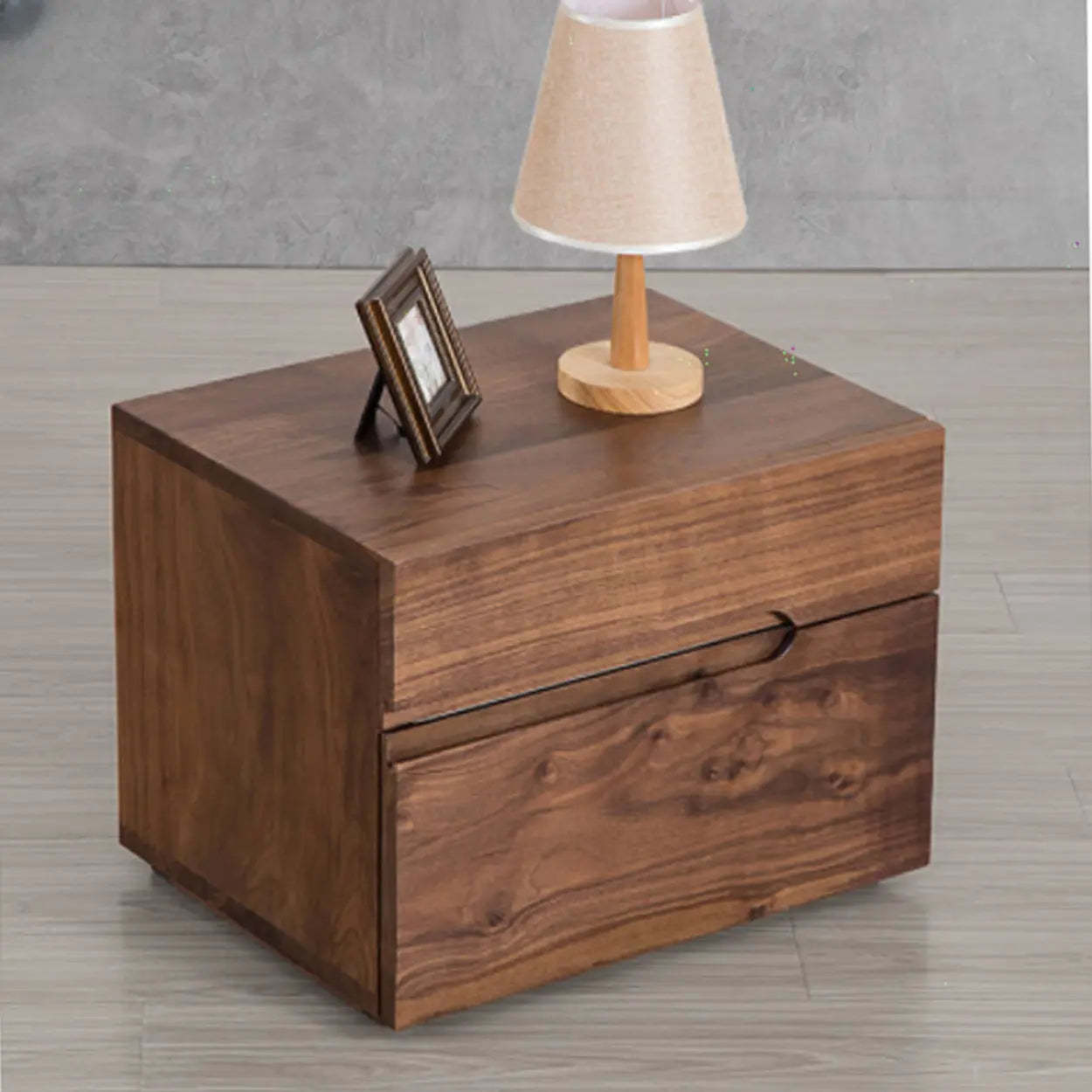 Traditional Walnut Wood Nightstand with Drawers