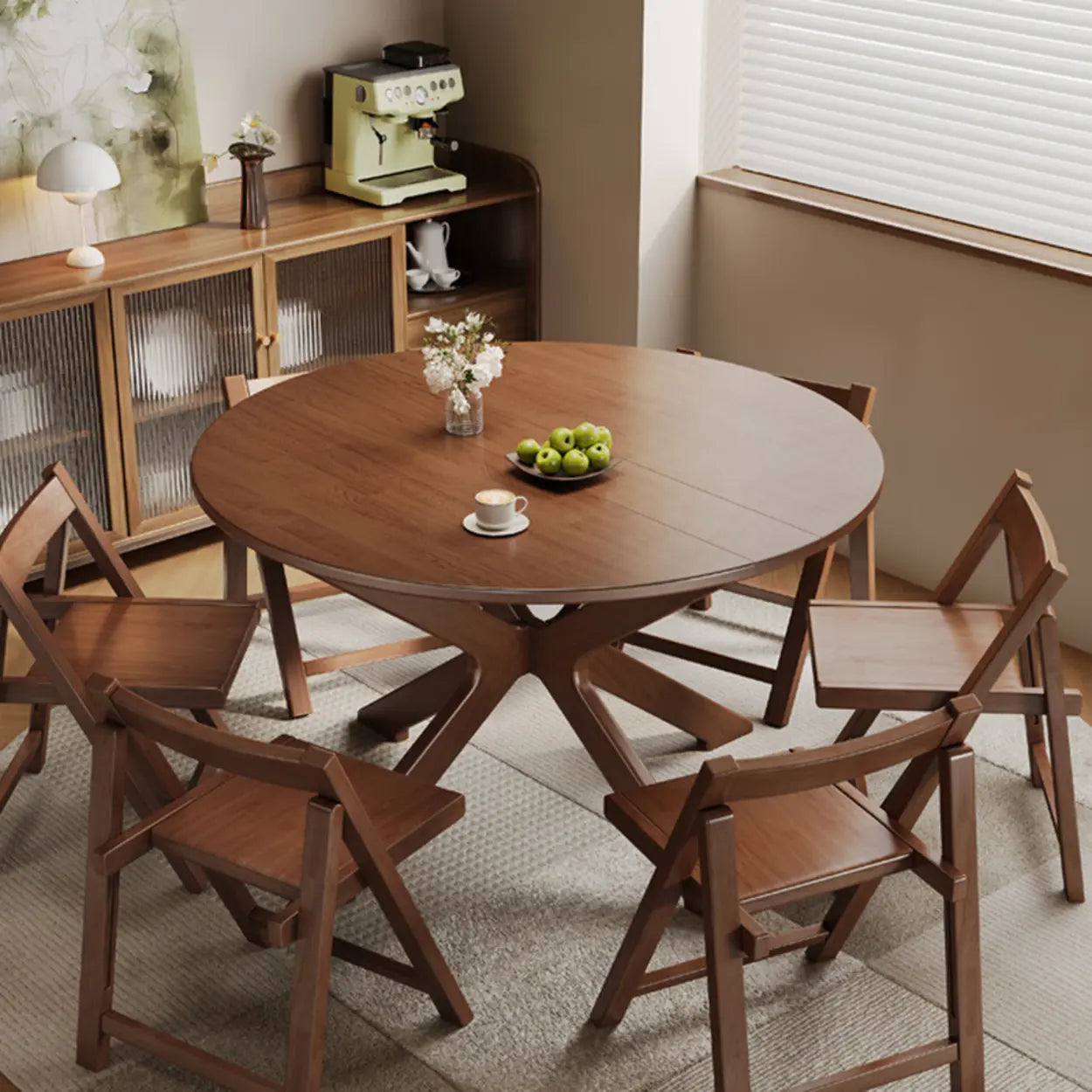 Traditional Wood Round Drop Leaf Foldable Dining Table — Black / Table Only