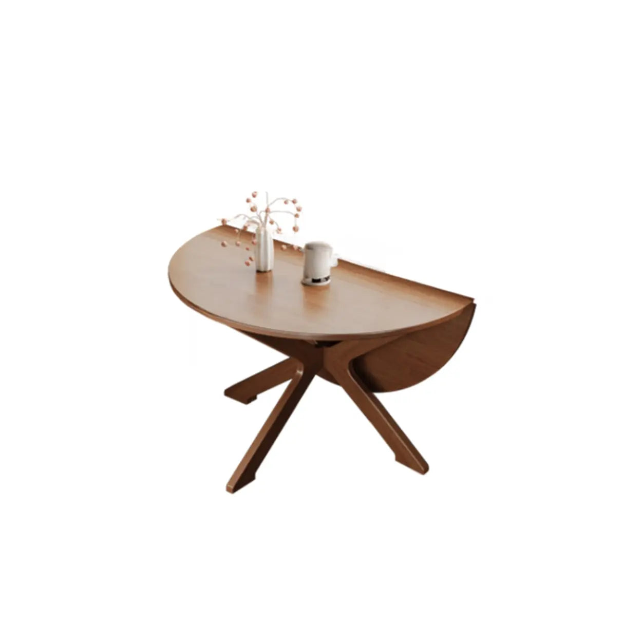 Traditional Wood Round Drop Leaf Foldable Dining Table — Natural Finish / Table Only