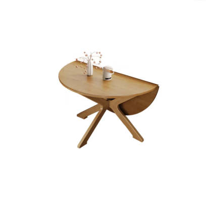 Traditional Wood Round Drop Leaf Foldable Dining Table — Walnut / Table Only