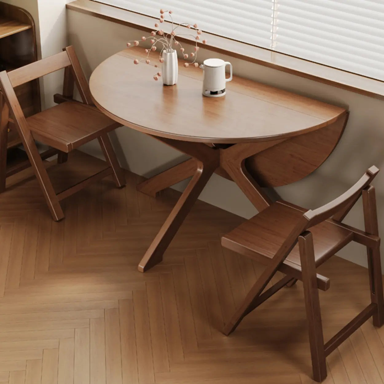 Traditional Wood Round Drop Leaf Foldable Dining Table — Black / Table Only