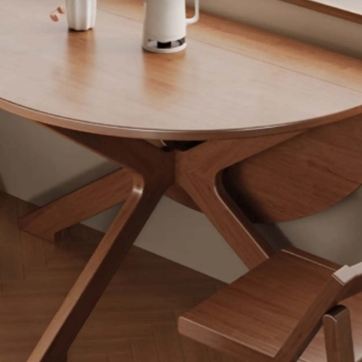 Traditional Wood Round Drop Leaf Foldable Dining Table