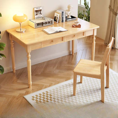 Traditional Wood Rectangular Writing Desk with Drawers — Black / Table Only
