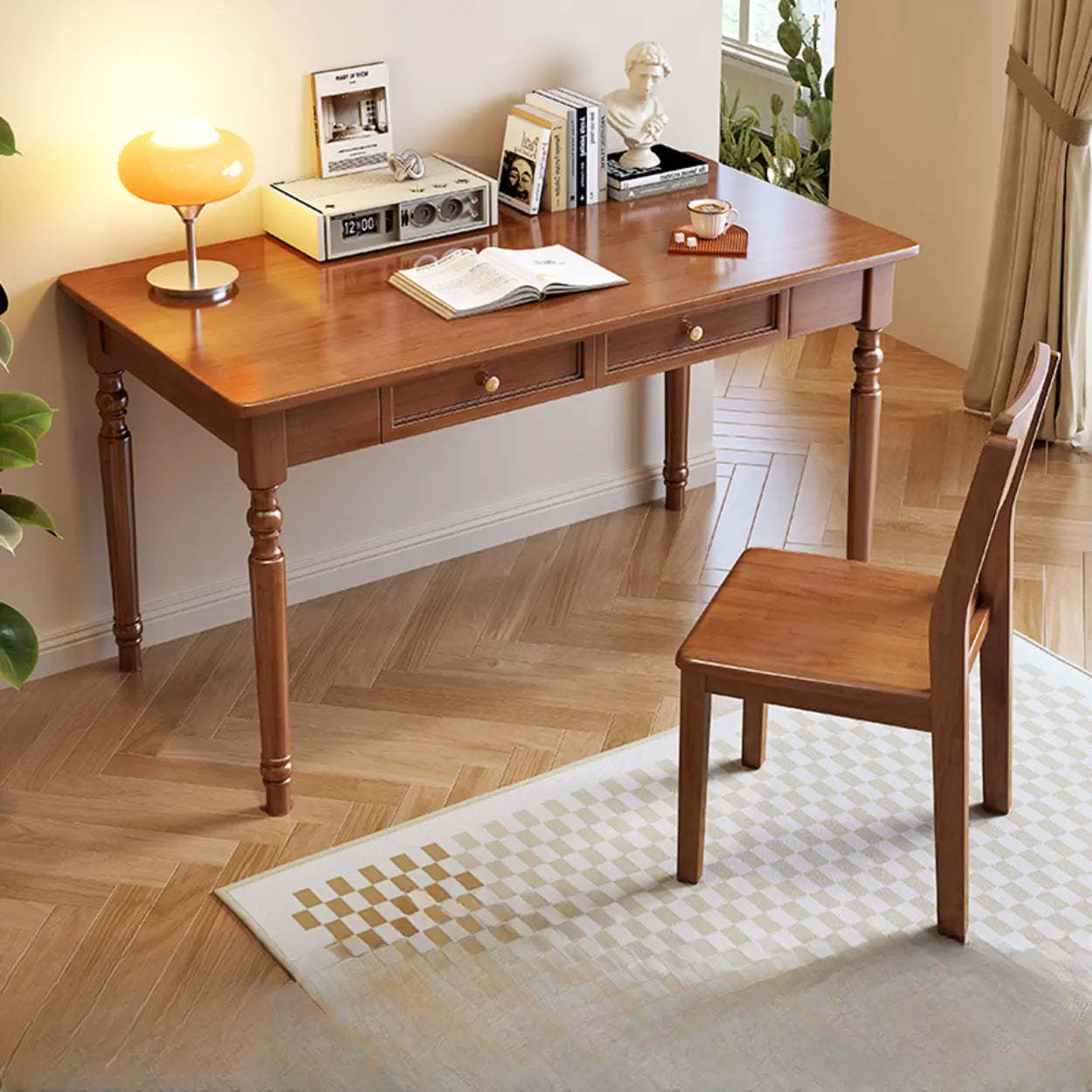 Traditional rectangular drawers desks in wood — 39.4" L x 23.6" W x 29.5" H / Brown