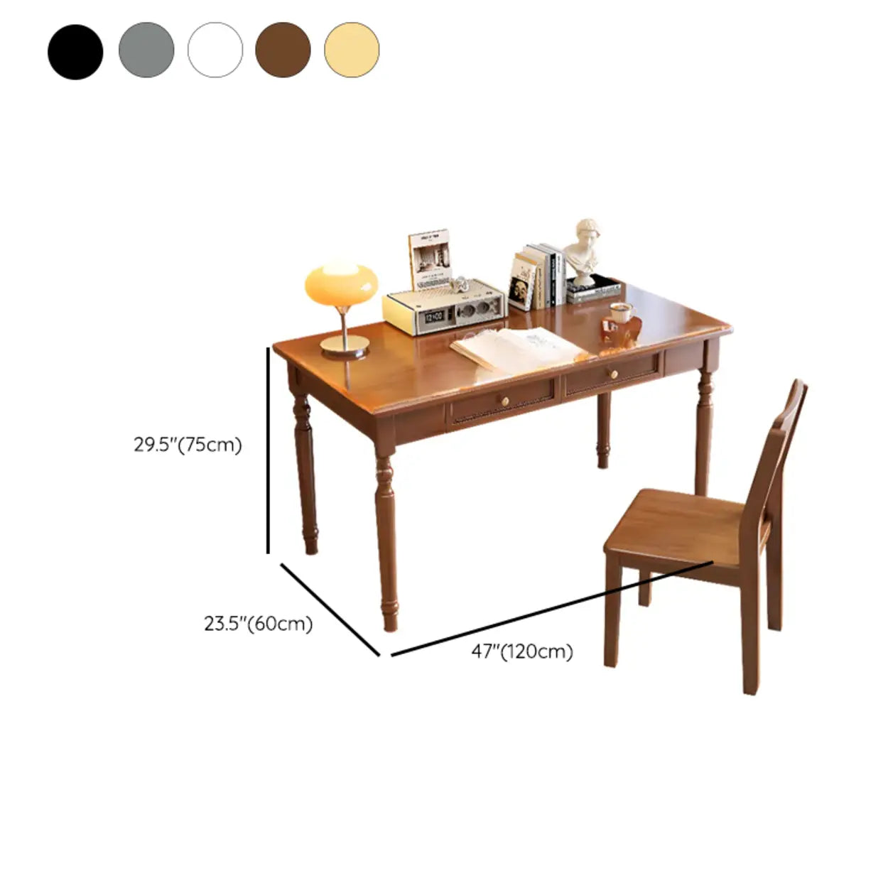 Traditional Wood Rectangular Writing Desk with Drawers — Brown / Table Only