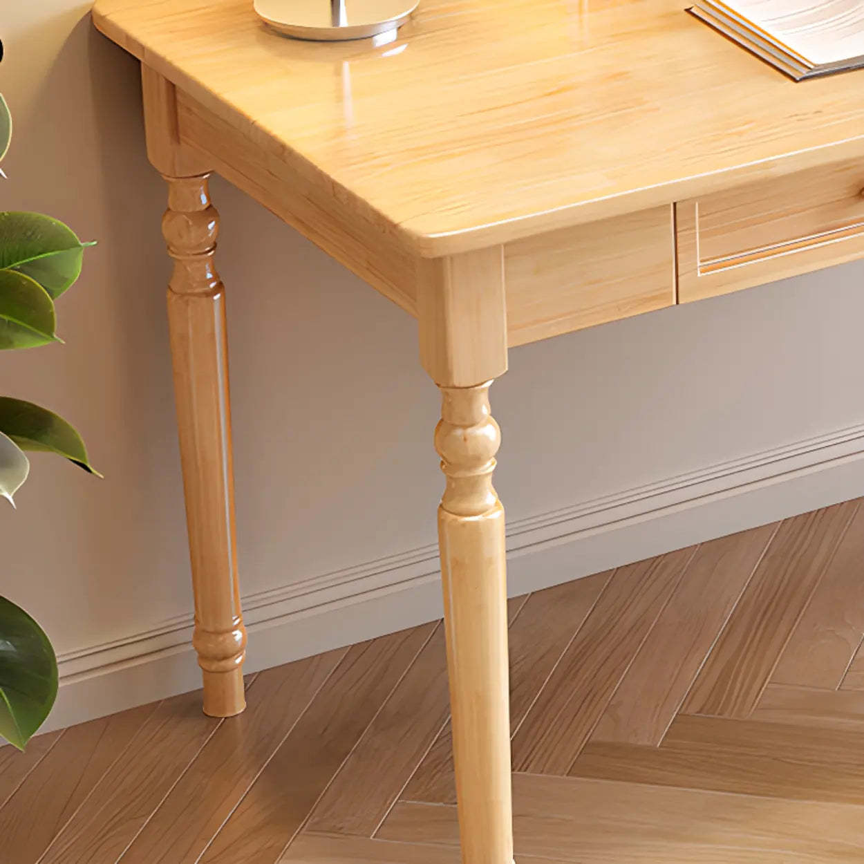 Traditional Wood Rectangular Writing Desk with Drawers — Black / Table Only