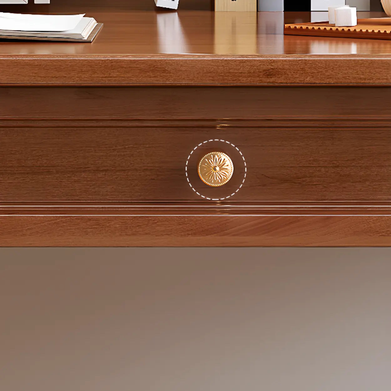 Traditional Wood Rectangular Writing Desk with Drawers — White / Table Only