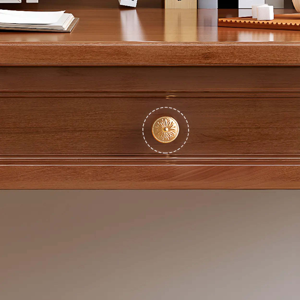 Traditional Wood Rectangular Writing Desk with Drawers — White / Table Only