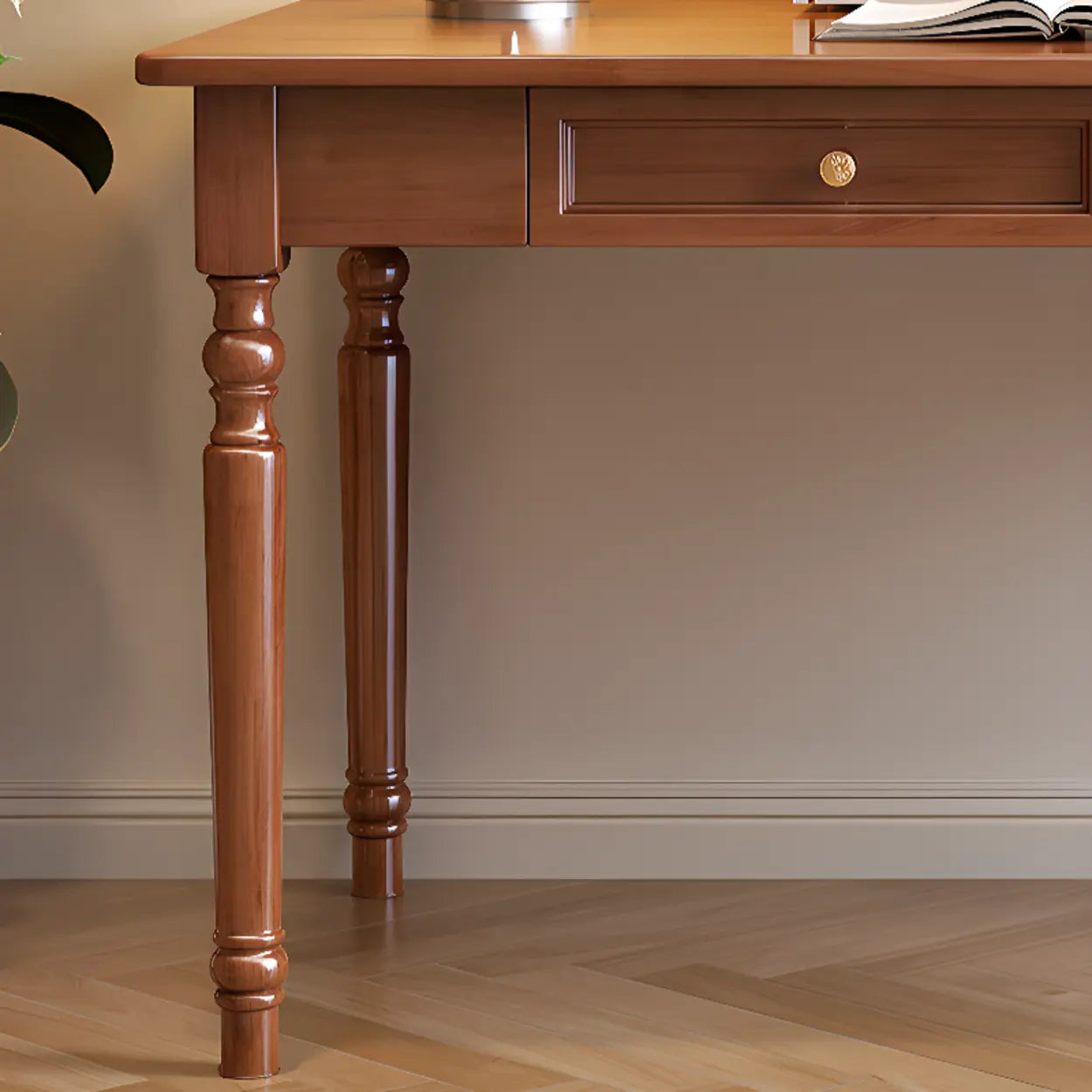 Traditional Wood Rectangular Writing Desk with Drawers — White / Table Only