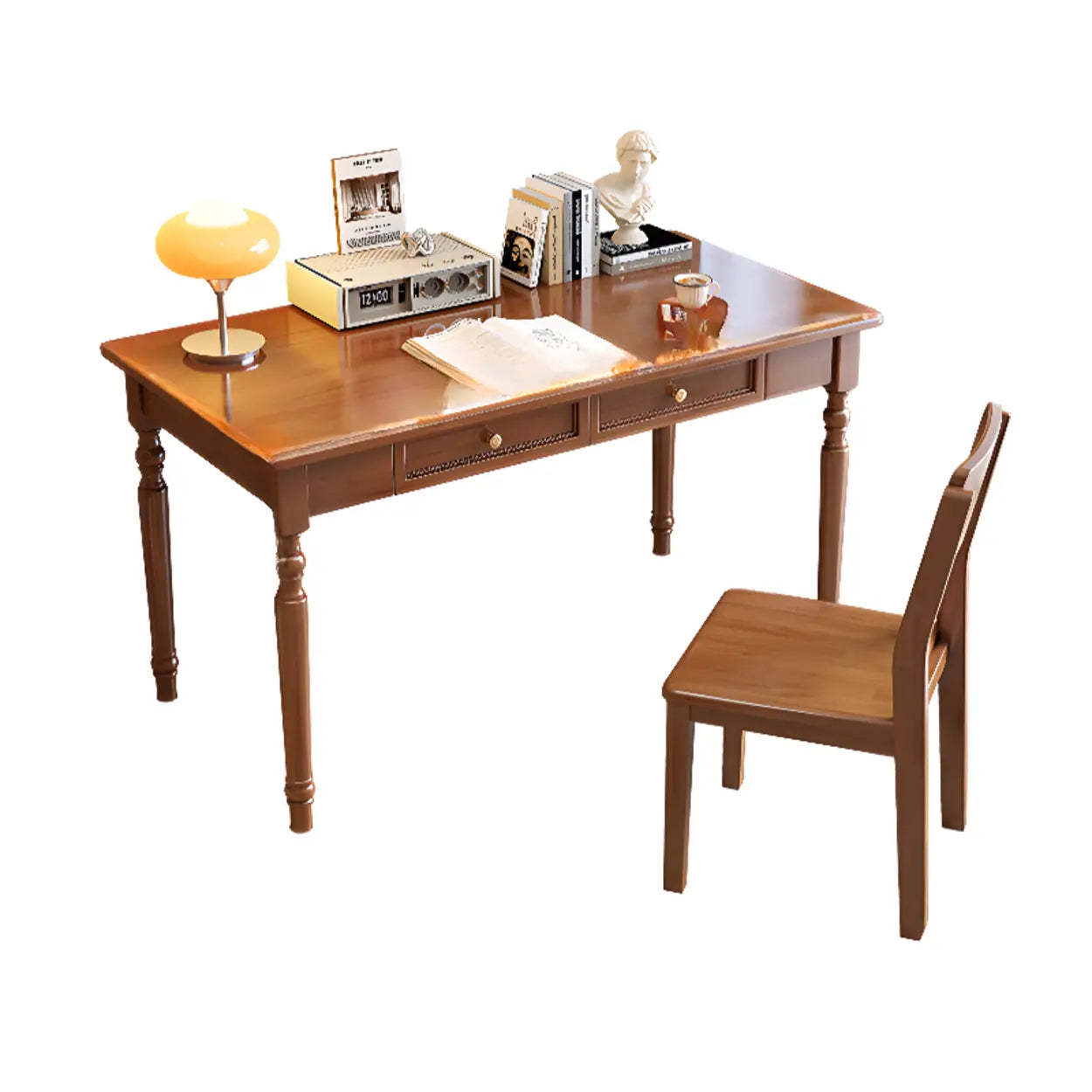 Traditional Wood Rectangular Writing Desk with Drawers — White / Table Only