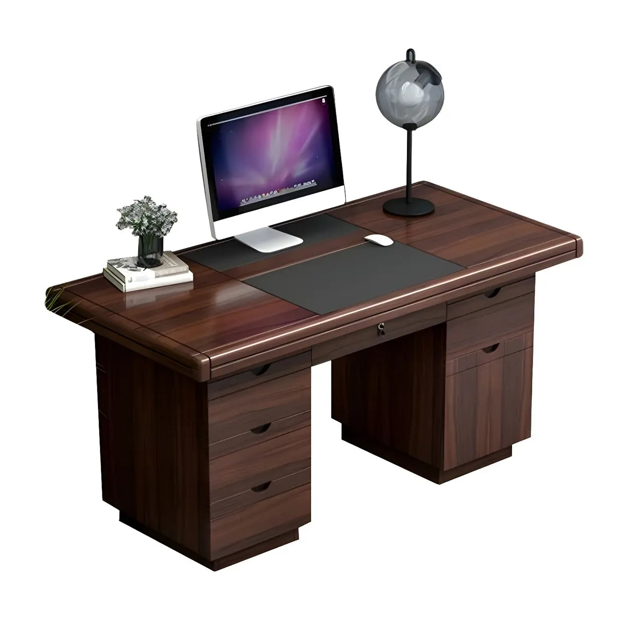 Traditional Wood Sled Writing Desk with Cabinet