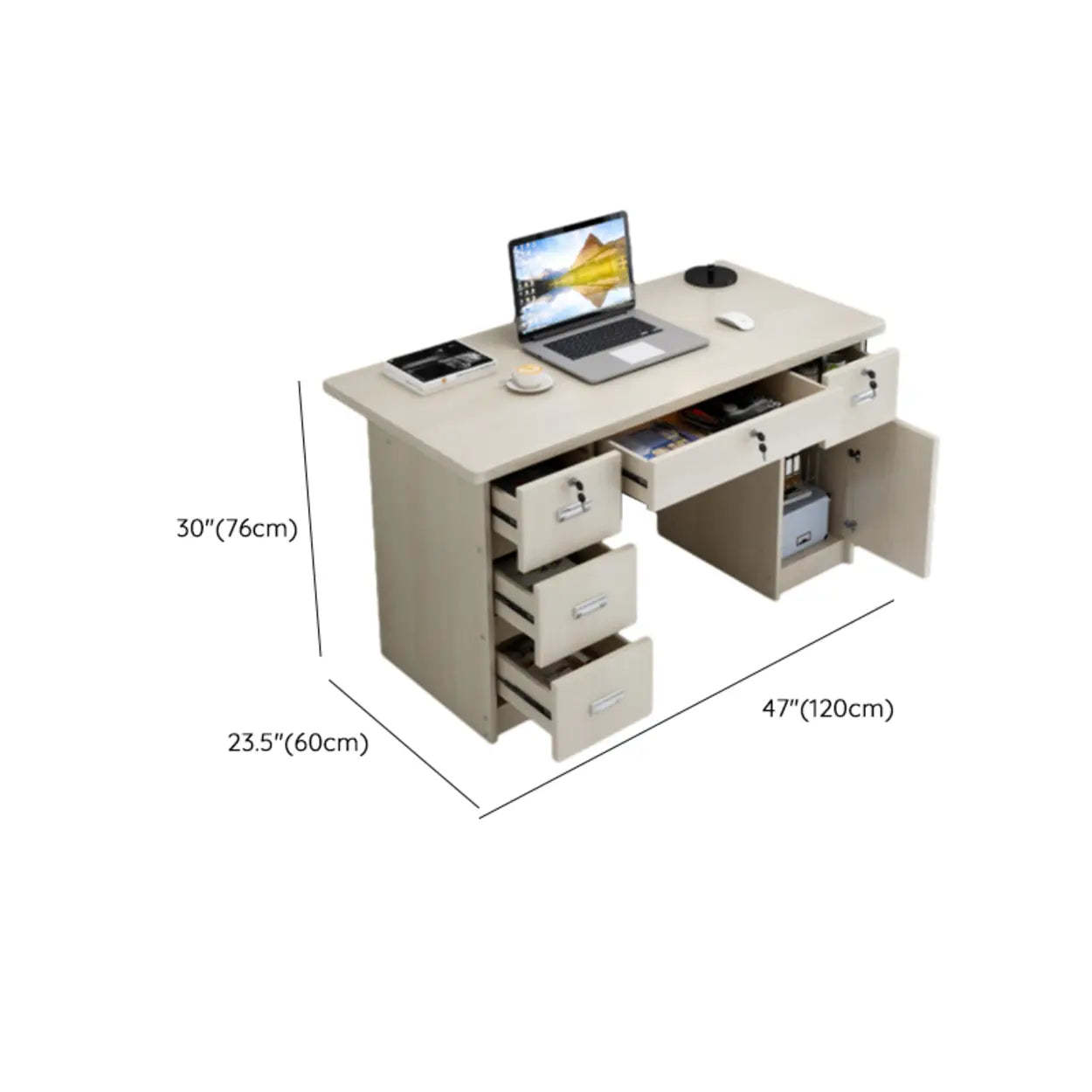 Transitional Ergonomic Wood Computer Desk with Drawers