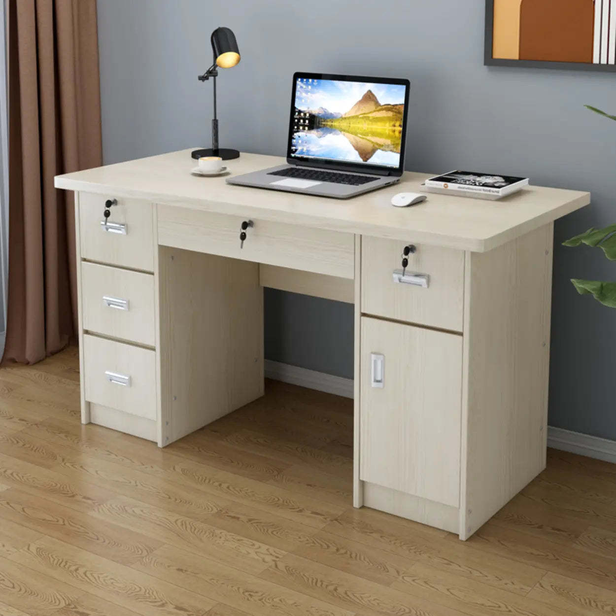 Transitional Ergonomic Wood Computer Desk with Drawers — Without Chairs / 1