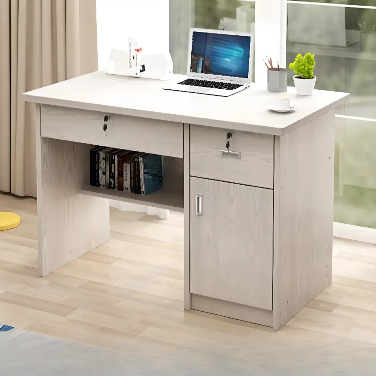 Transitional Ergonomic Wood Computer Desk with Drawers — Without Chairs / 1