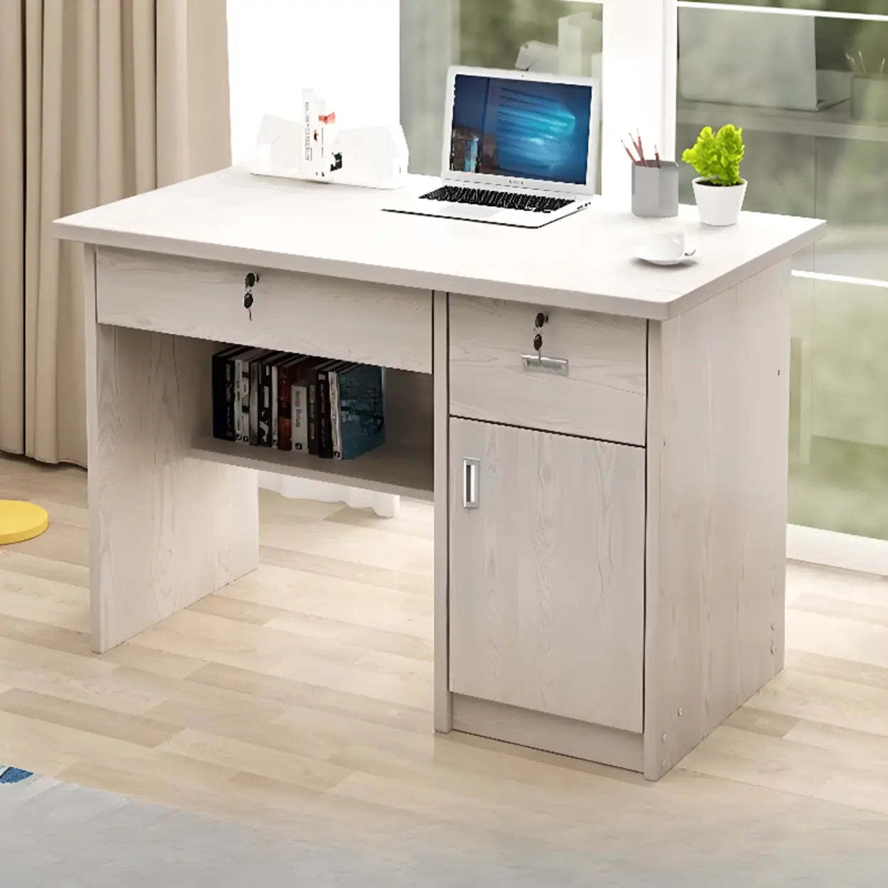 Transitional Ergonomic Wood Computer Desk with Drawers — Without Chairs / 1